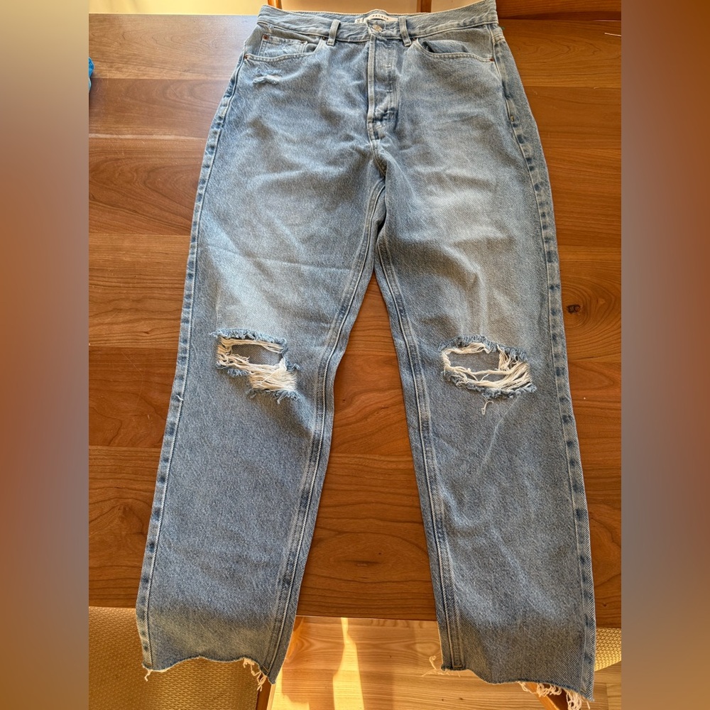 PacSun Light Blue Distressed Straight Leg Jeans ultra high rise button fly 29